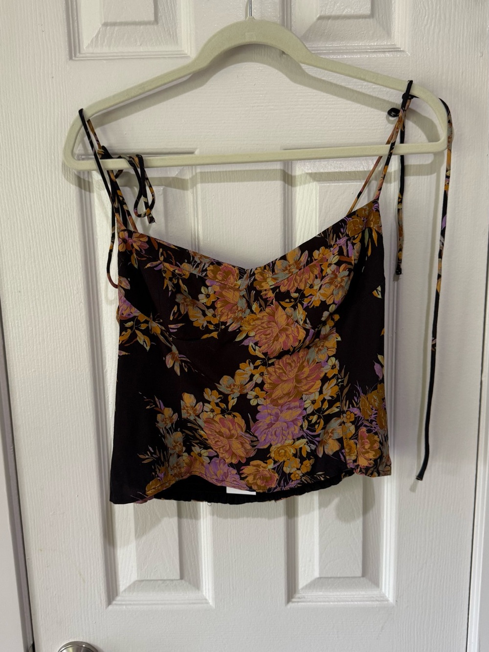 l*space Black Floral Tie-Shoulder Cami with Mustard & Lilac Print Lottie Coverup